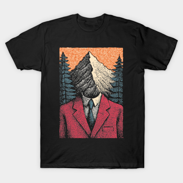 Surreal Mountain Head Man in Nature Illustration T-Shirt by TuncGK