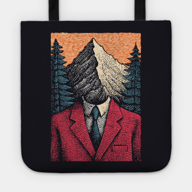 Surreal Mountain Head Man in Nature Illustration Tote by TuncGK