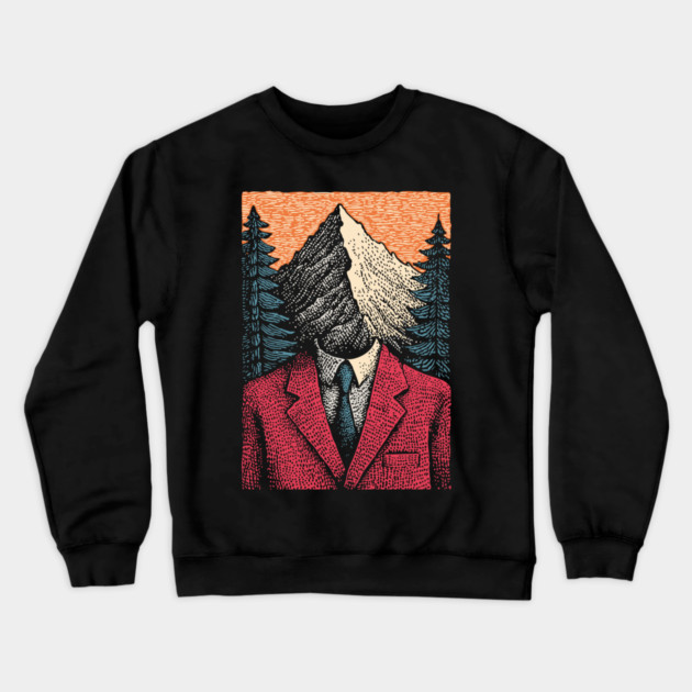 Surreal Mountain Head Man in Nature Illustration Crewneck Sweatshirt by TuncGK