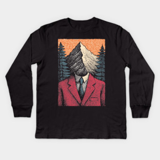 Surreal Mountain Head Man in Nature Illustration Kids Long Sleeve T-Shirt