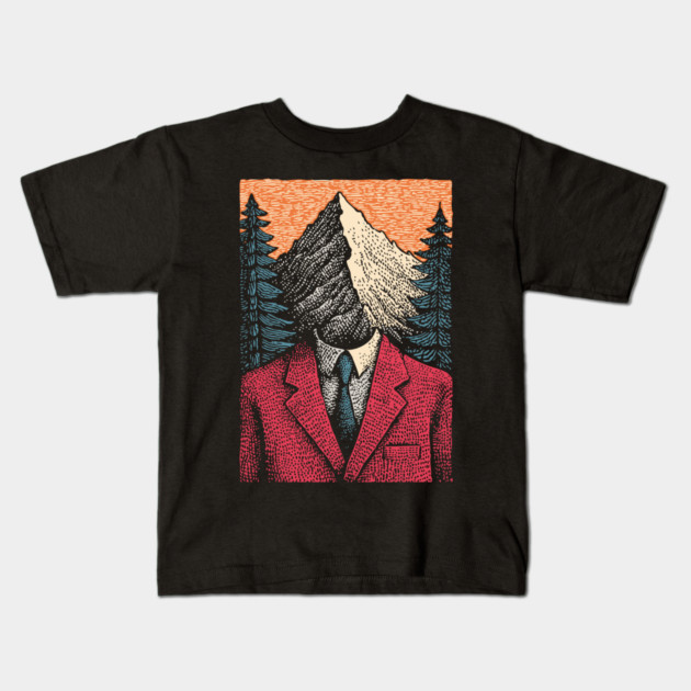 Surreal Mountain Head Man in Nature Illustration Kids T-Shirt by TuncGK