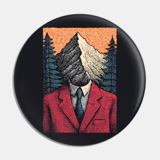 Surreal Mountain Head Man in Nature Illustration Pin by TuncGK