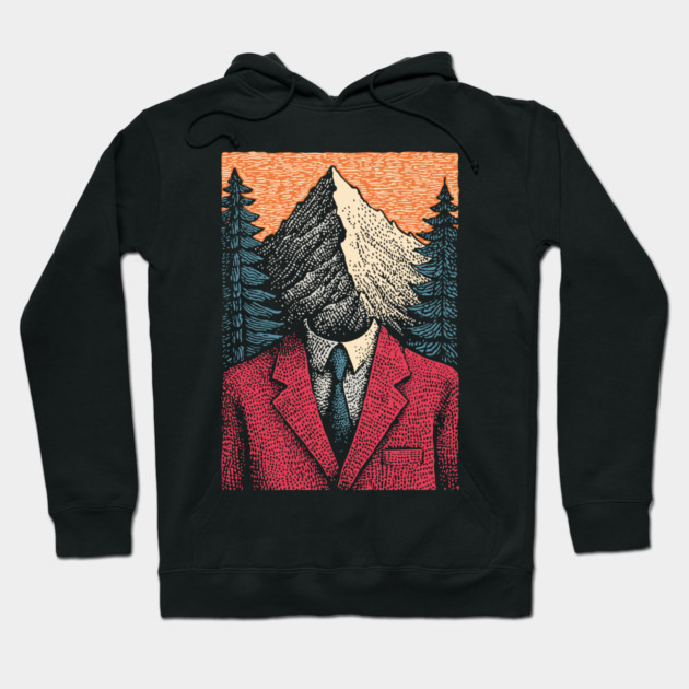 Surreal Mountain Head Man in Nature Illustration Hoodie by TuncGK