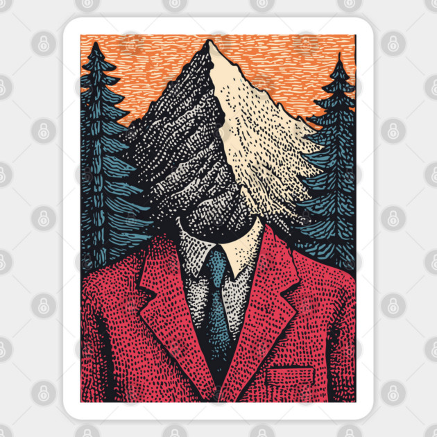 Surreal Mountain Head Man in Nature Illustration Sticker by TuncGK