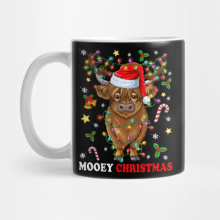 Mooey Christmas Highland Cow Christmas Tree Lights Xmas PJS Mug