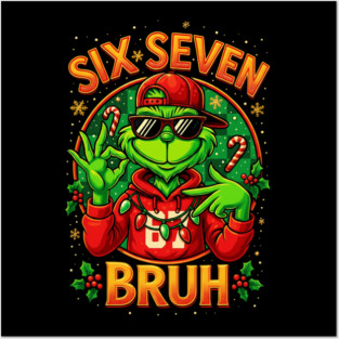 Six Seven Bruh Grinch Christmas, 6 7 Six Seven Meme Posters and Art