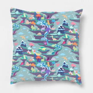 Peaceful Time in Fantastic Dino Land Pillow