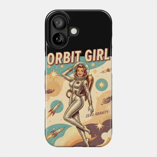 Retro Space Babe – 1950s Sci-Fi Pin-Up Astronaut “Orbit Girl” Phone Case by Vintage Retro Prints by RDR Design