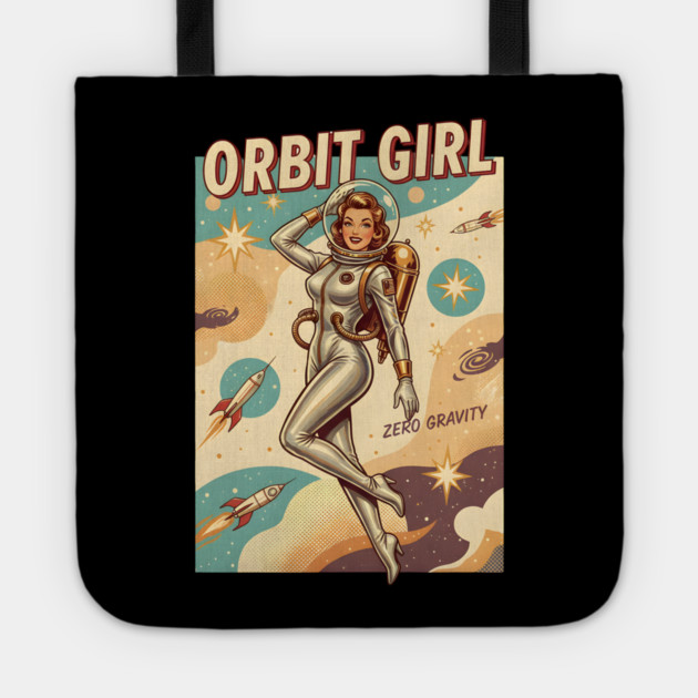 Retro Space Babe – 1950s Sci-Fi Pin-Up Astronaut “Orbit Girl” Tote by Vintage Retro Prints by RDR Design