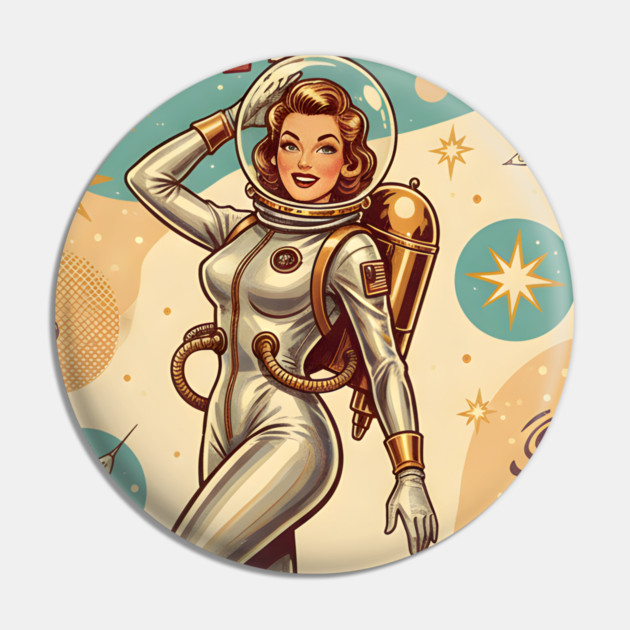 Retro Space Babe – 1950s Sci-Fi Pin-Up Astronaut “Orbit Girl” Pin by Vintage Retro Prints by RDR Design