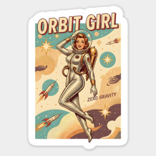 Retro Space Babe – 1950s Sci-Fi Pin-Up Astronaut “Orbit Girl” Sticker
