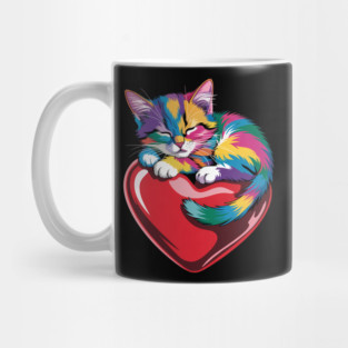Rainbow Cute Cat Valentine Heart Love Cat Mug