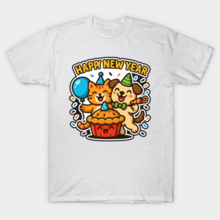 Cat Dog Duo Celebration – Cute Friendship Party Design T-Shirt