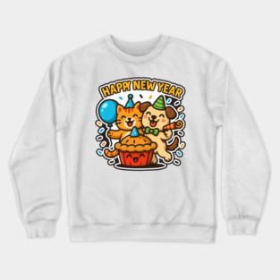 Cat Dog Duo Celebration – Cute Friendship Party Design Crewneck Sweatshirt