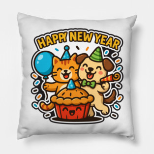 Cat Dog Duo Celebration – Cute Friendship Party Design Pillow