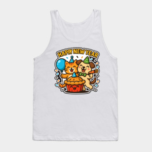Cat Dog Duo Celebration – Cute Friendship Party Design Tank Top