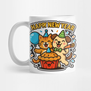 Cat Dog Duo Celebration – Cute Friendship Party Design Mug