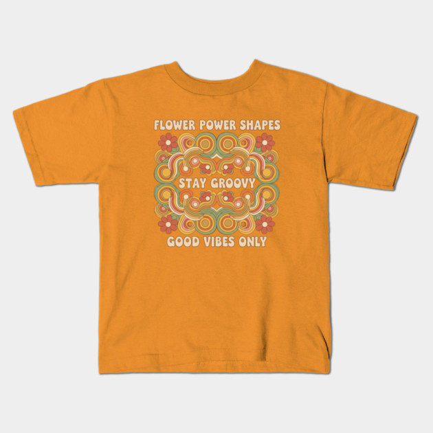 Flower Power Shapes – Groovy 1970s Geometric Floral Design Kids T-Shirt by Vintage Retro Prints by RDR Design