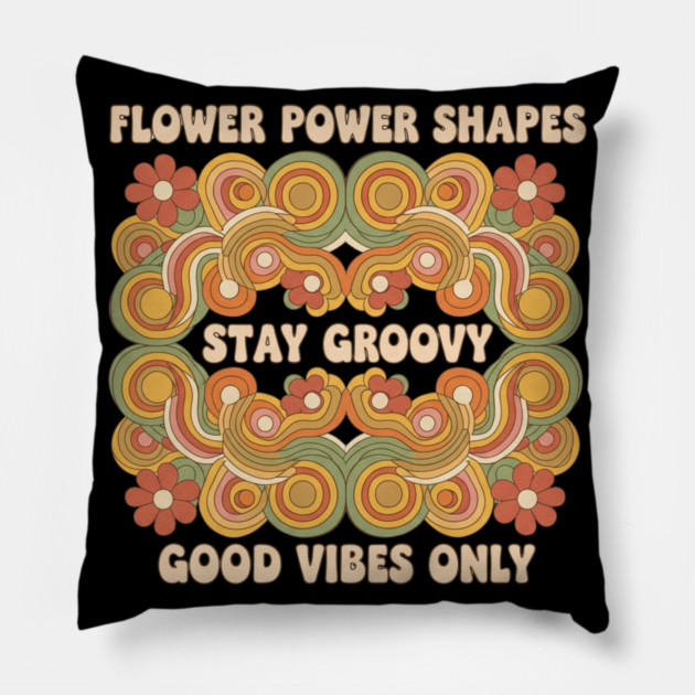 Flower Power Shapes – Groovy 1970s Geometric Floral Design Pillow by Vintage Retro Prints by RDR Design