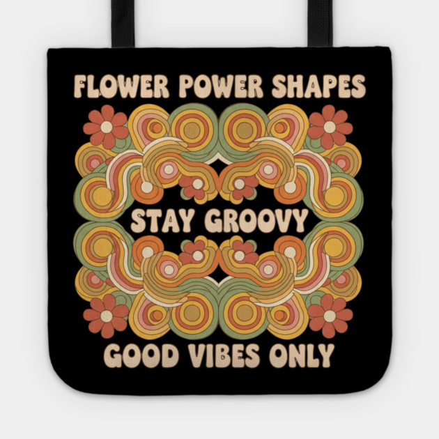 Flower Power Shapes – Groovy 1970s Geometric Floral Design Tote by Vintage Retro Prints by RDR Design