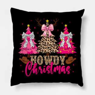 Howdy Christmas Trees Cowgirl Western Coquette Bow Pillow