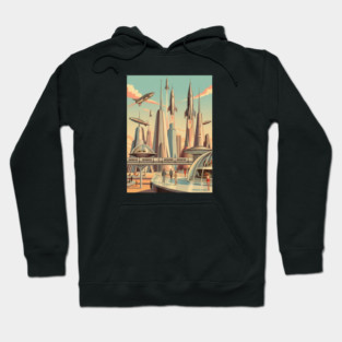 Dreams of Tomorrow – 1950s Retro Futuristic Sci-Fi City Hoodie