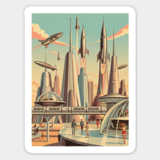 Dreams of Tomorrow – 1950s Retro Futuristic Sci-Fi City Magnet