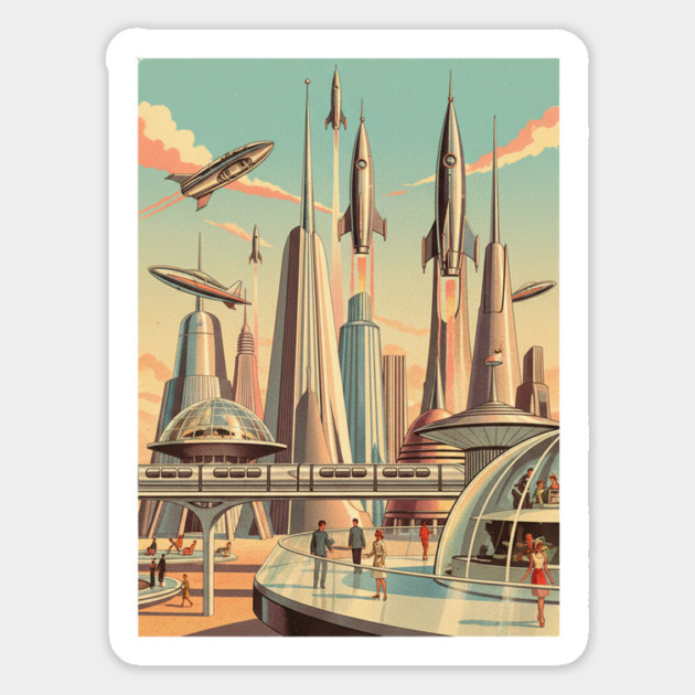 Dreams of Tomorrow – 1950s Retro Futuristic Sci-Fi City Magnet by Vintage Retro Prints by RDR Design