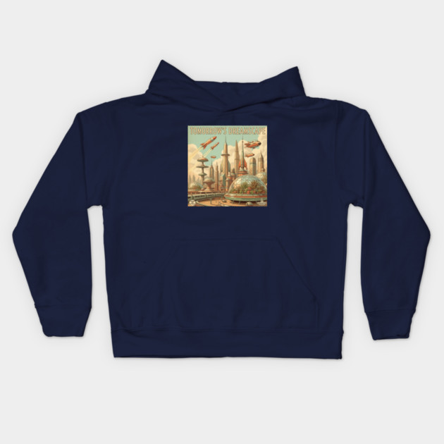Retro Futuristic Cityscape – 1950s Sci-Fi Vision Kids Hoodie by Vintage Retro Prints by RDR Design