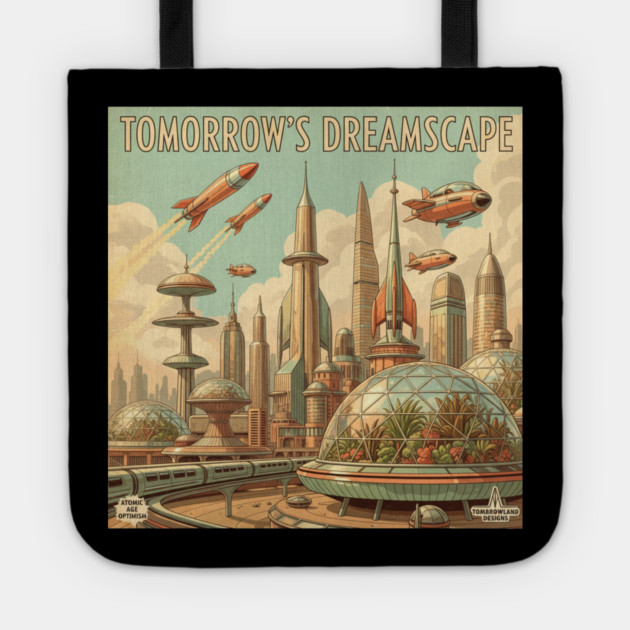 Retro Futuristic Cityscape – 1950s Sci-Fi Vision Tote by Vintage Retro Prints by RDR Design