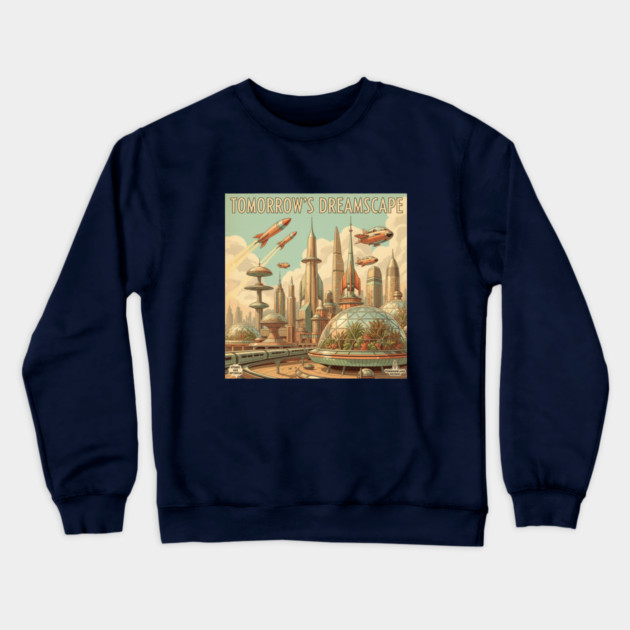 Retro Futuristic Cityscape – 1950s Sci-Fi Vision Crewneck Sweatshirt by Vintage Retro Prints by RDR Design