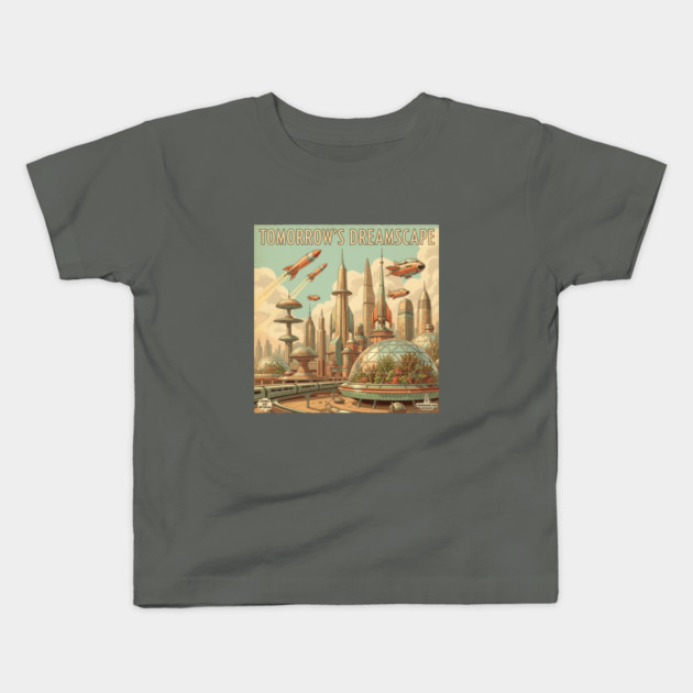Retro Futuristic Cityscape – 1950s Sci-Fi Vision Kids T-Shirt by Vintage Retro Prints by RDR Design