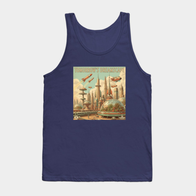 Retro Futuristic Cityscape – 1950s Sci-Fi Vision Tank Top by Vintage Retro Prints by RDR Design