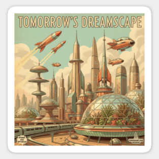 Retro Futuristic Cityscape – 1950s Sci-Fi Vision Sticker