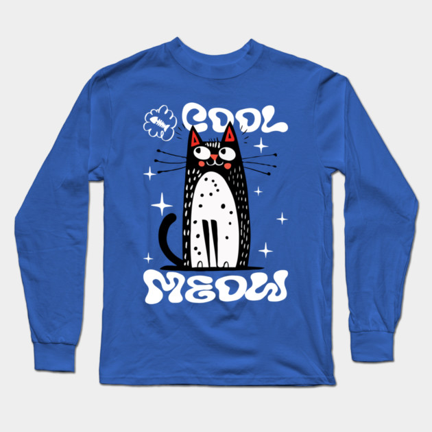 Cool Meow, Cute Cat Long Sleeve T-Shirt by Megadorim