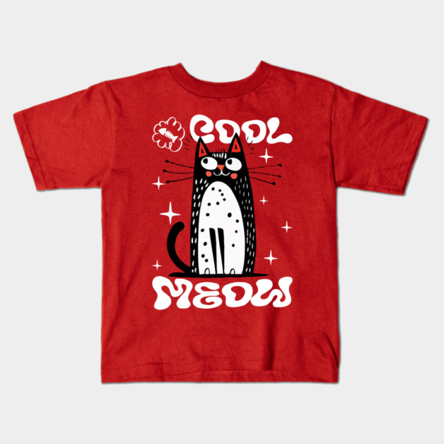 Cool Meow, Cute Cat Kids T-Shirt by Megadorim