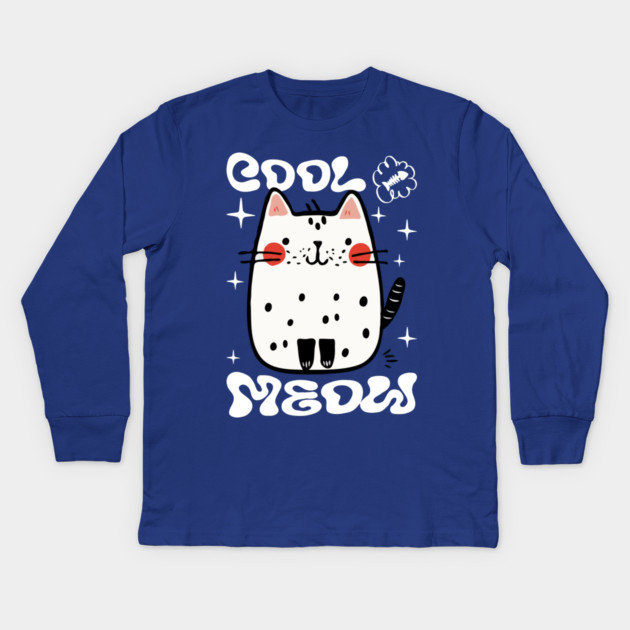 Cute Cat, Cool Meow Kids Long Sleeve T-Shirt by Megadorim