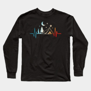 Camping Heartbeat EKG Camper Hiker Outdoors Men Women Long Sleeve T-Shirt