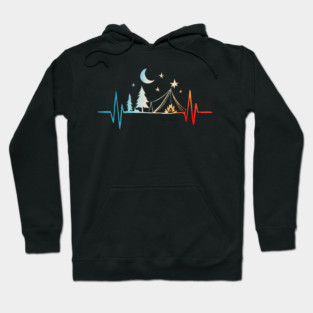 Camping Heartbeat EKG Camper Hiker Outdoors Men Women Hoodie