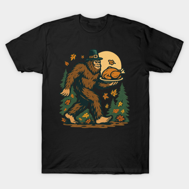 Sasquatch Pilgrim Holiday Dinner T-Shirt by ArtistTee ⭐⭐⭐⭐⭐