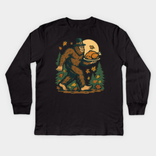 Sasquatch Pilgrim Holiday Dinner Kids Long Sleeve T-Shirt