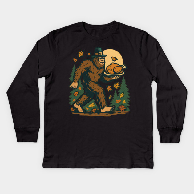 Sasquatch Pilgrim Holiday Dinner Kids Long Sleeve T-Shirt by ArtistTee ⭐⭐⭐⭐⭐