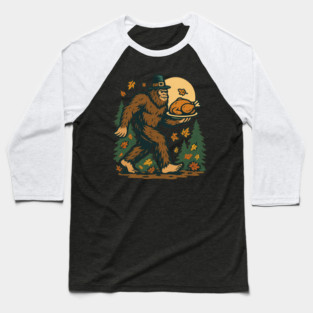 Sasquatch Pilgrim Holiday Dinner Baseball T-Shirt