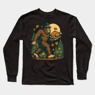 Sasquatch Pilgrim Holiday Dinner Long Sleeve T-Shirt