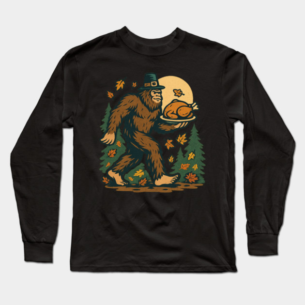 Sasquatch Pilgrim Holiday Dinner Long Sleeve T-Shirt by ArtistTee ⭐⭐⭐⭐⭐