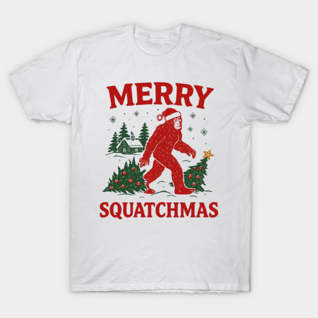 Merry Squatchmas - Bigfoot and Christmas Tree T-Shirt by Creatifly Graphic Tees