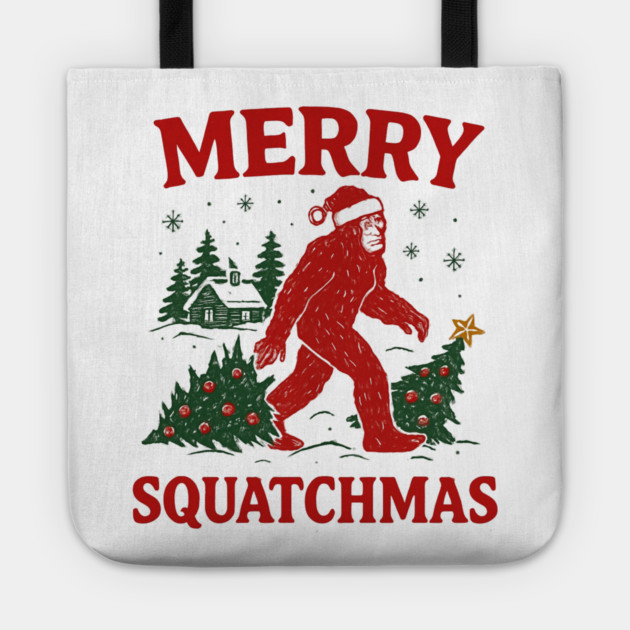 Merry Squatchmas - Bigfoot and Christmas Tree Tote by Creatifly Graphic Tees