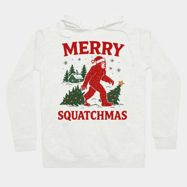 Merry Squatchmas - Bigfoot and Christmas Tree Hoodie by Creatifly Graphic Tees