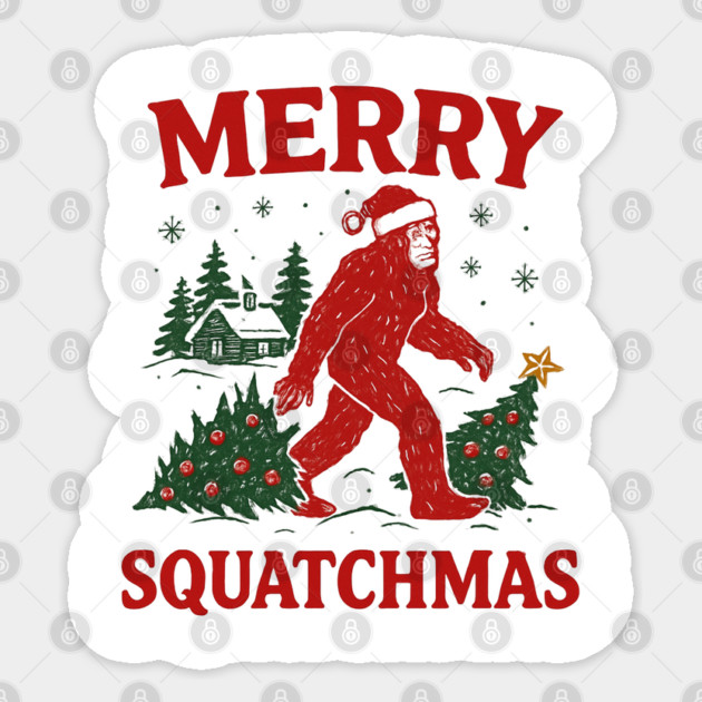 Merry Squatchmas - Bigfoot and Christmas Tree Sticker by Creatifly Graphic Tees