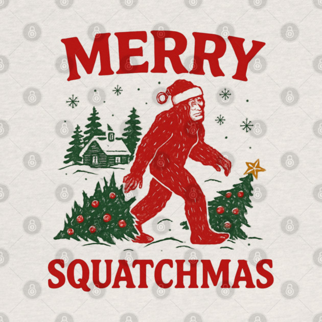 Merry Squatchmas - Bigfoot and Christmas Tree by Creatifly Graphic Tees